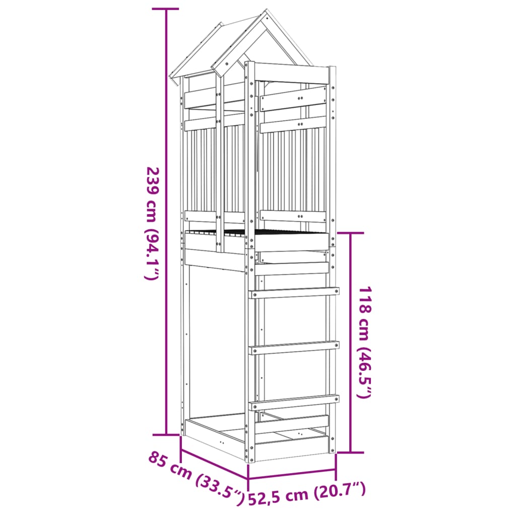 vidaXL legetårn 85x52,5x239 cm massivt douglasgran