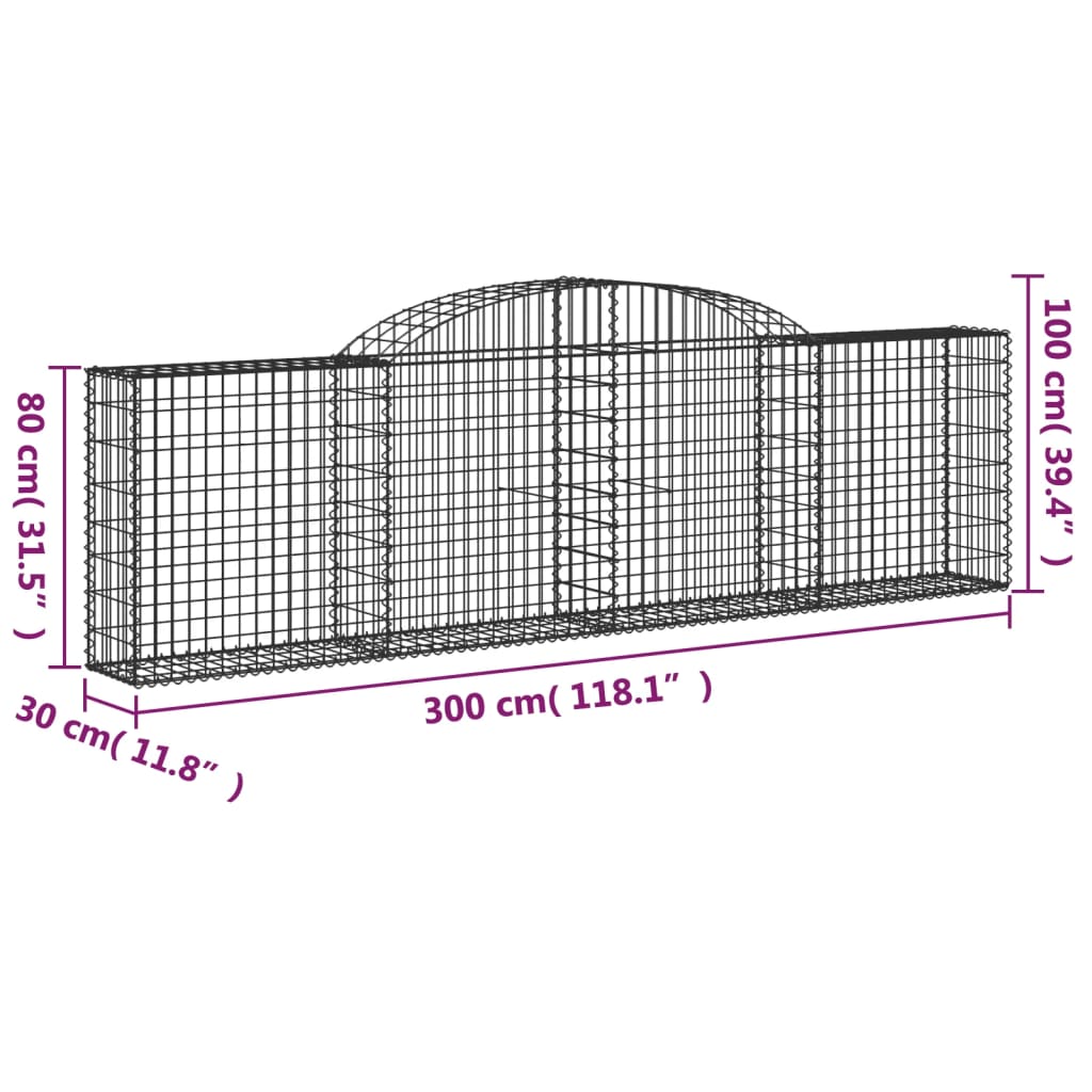 vidaXL buede gabionkurve 4 stk. 300x30x80/100 cm galvaniseret jern