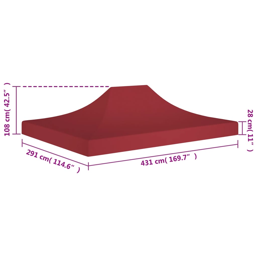 vidaXL tag til festtelt 4,5x3 m 270 g/m² bordeauxfarvet