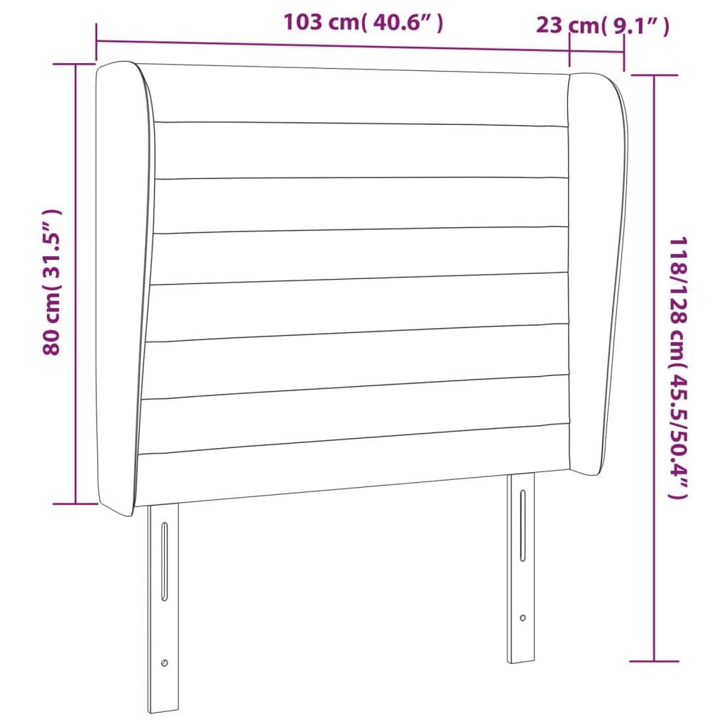 vidaXL sengegavl med kanter 103x23x118/128 cm stof gråbrun