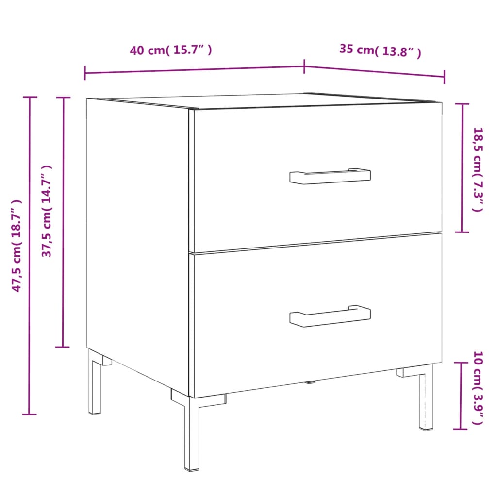 vidaXL sengeborde 2 stk. 40x35x47,5 cm konstrueret træ hvid