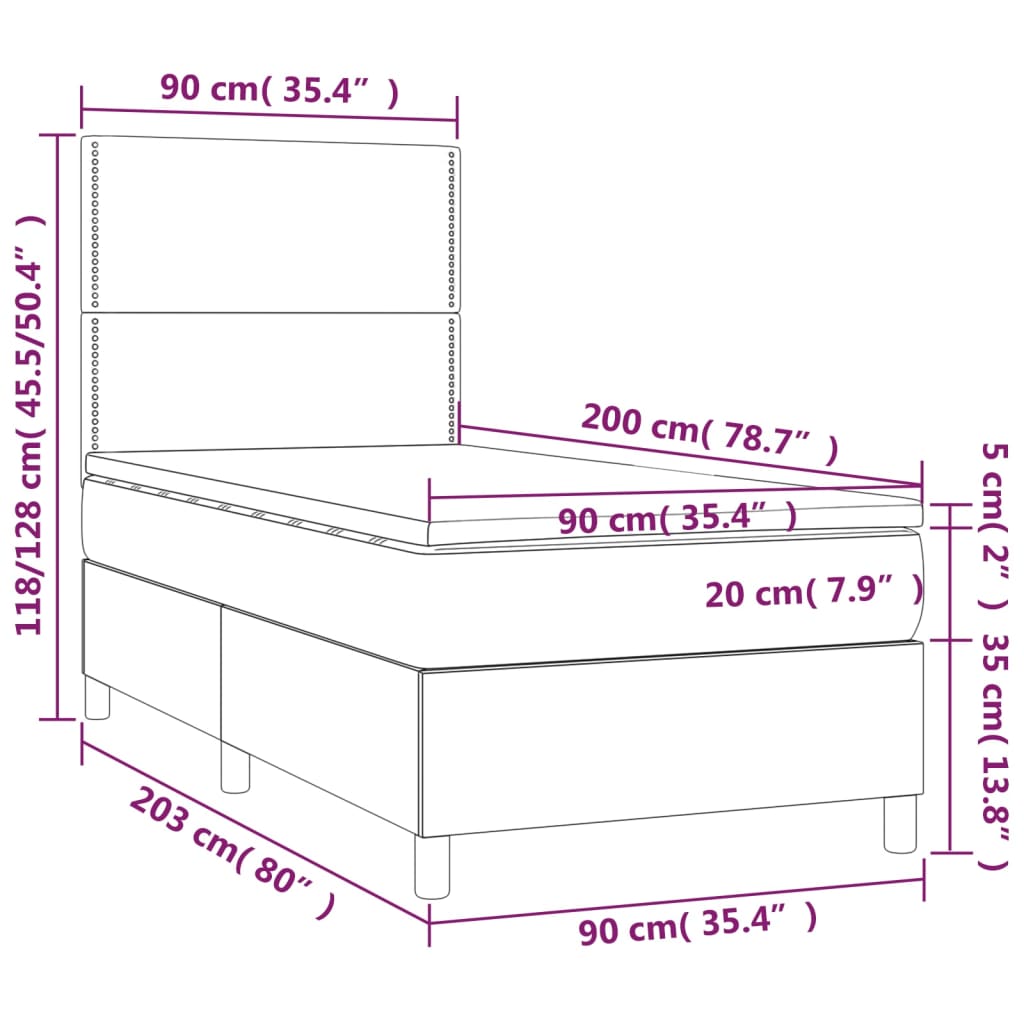 vidaXL kontinentalseng med madras 90x200 cm kunstlæder sort