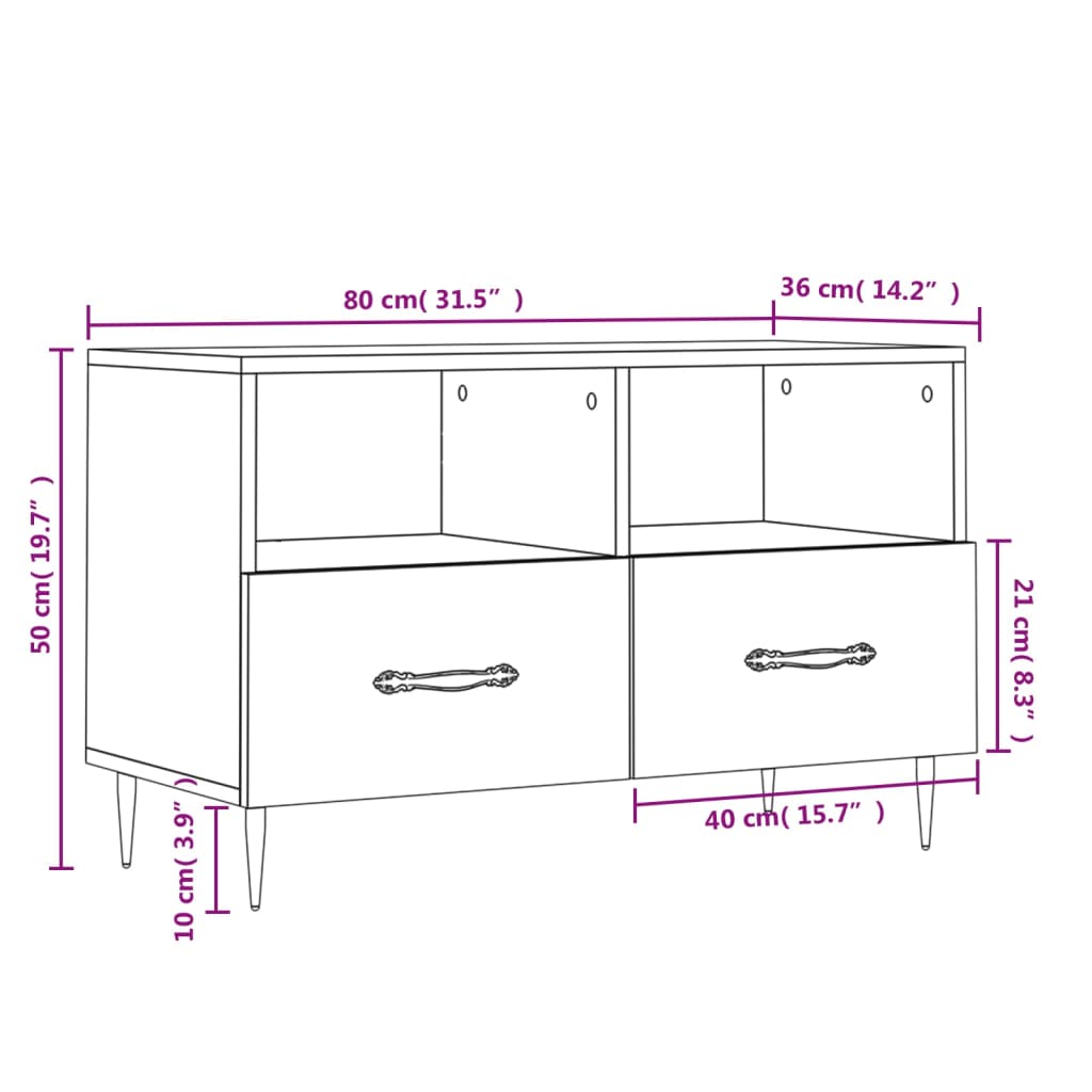 vidaXL tv-bord 80x36x50 cm konstrueret træ sort