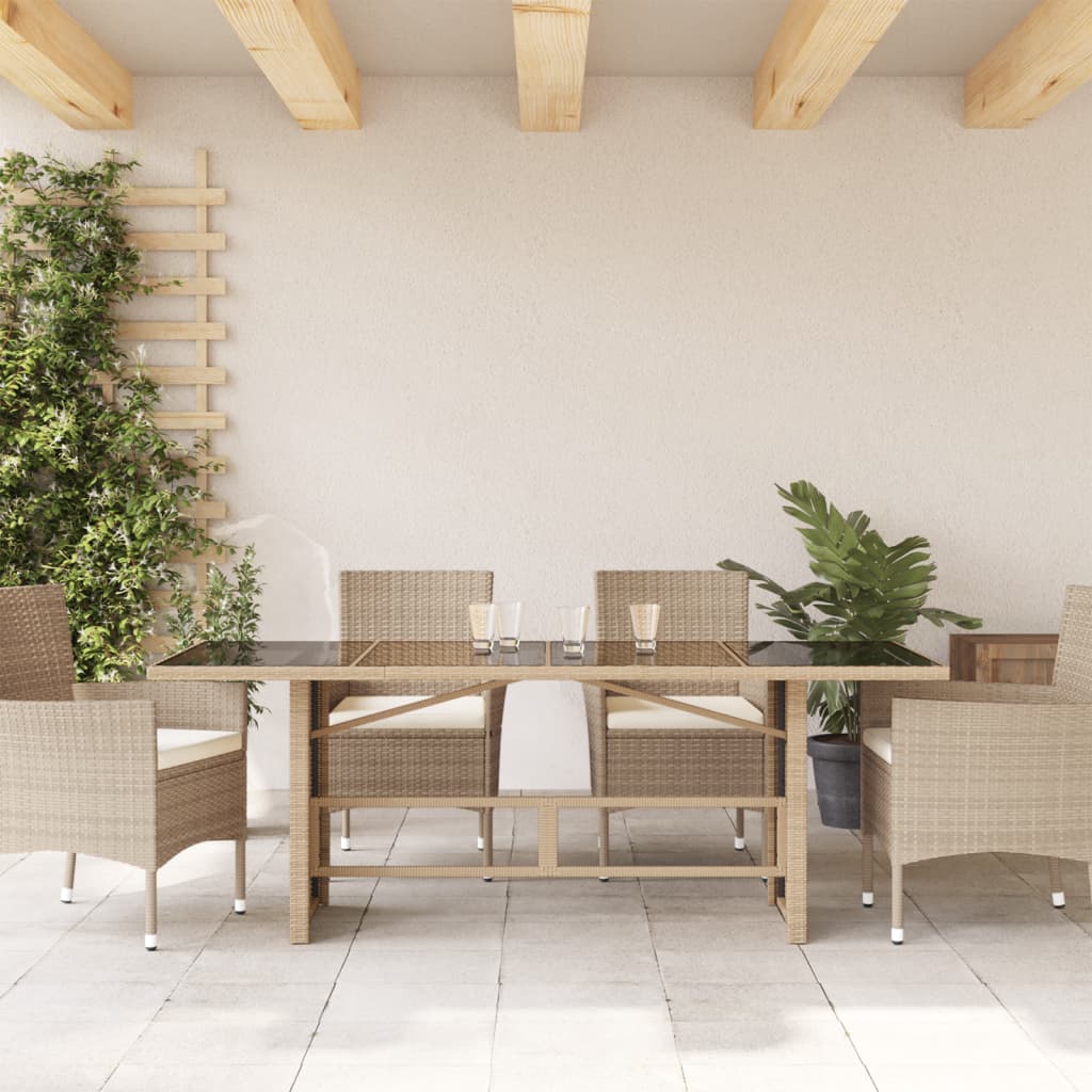 vidaXL havebord med glastop 190x80x74 cm polyrattan beige