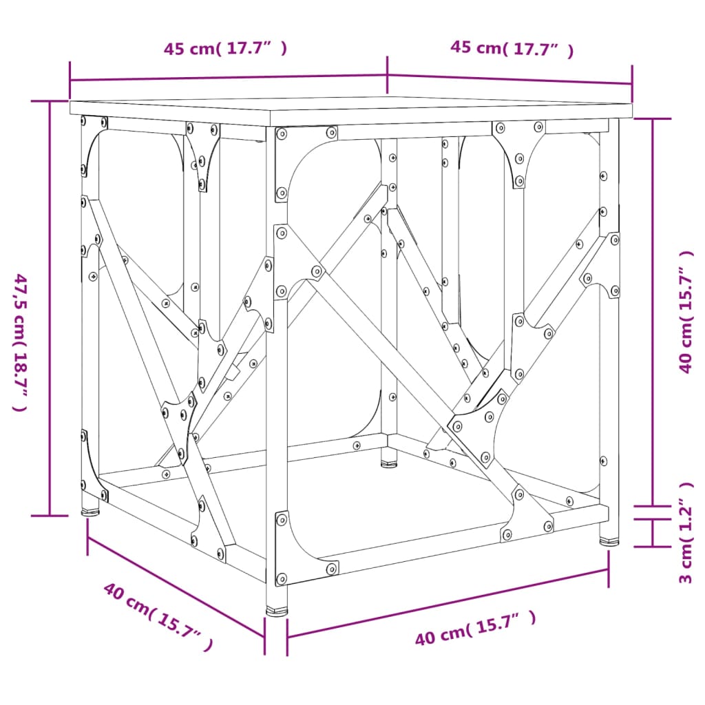 vidaXL sofabord 45x45x47,5 cm konstrueret træ grå sonoma-eg