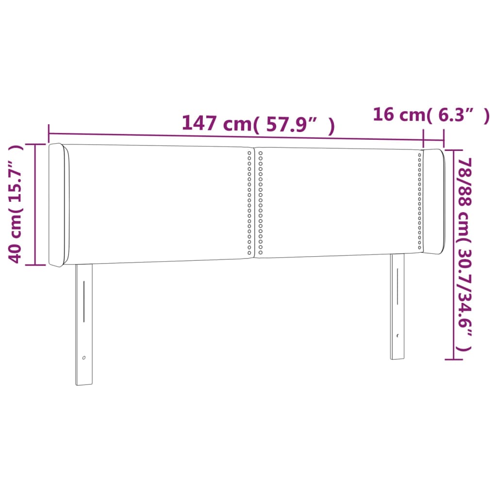 vidaXL sengegavl med LED-lys 147x16x78/88 cm kunstlæder hvid