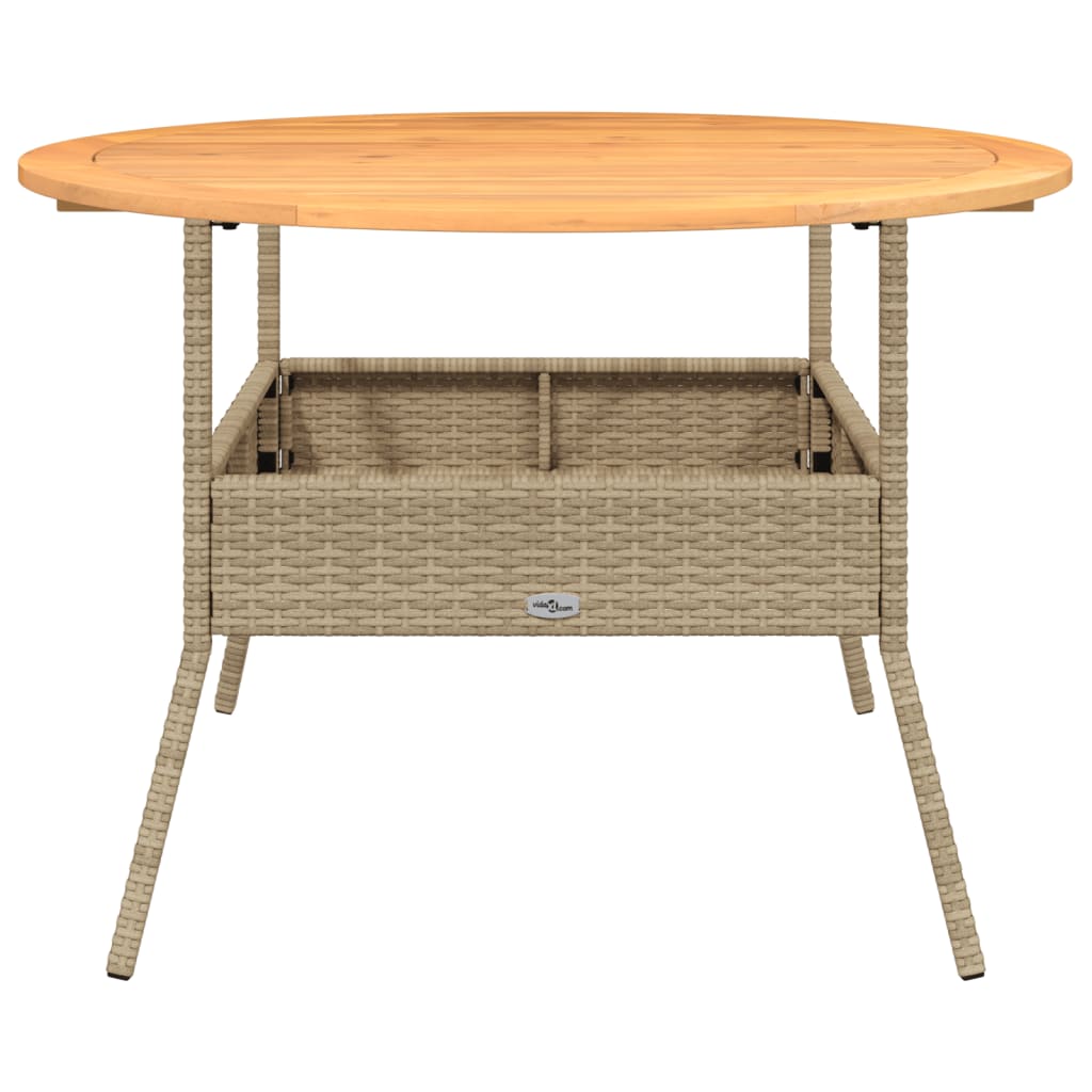 vidaXL havebord med akacietop Ø110x71 cm polyrattan beige