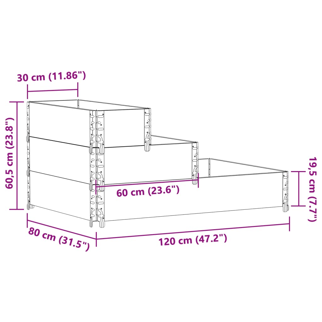 vidaXL højbed 120x80 cm 3 niveauer massivt fyrretræ