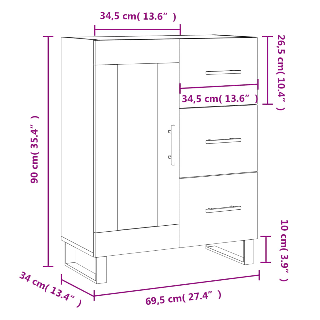 vidaXL skænk 69,5x34x90 cm konstrueret træ grå sonoma-eg