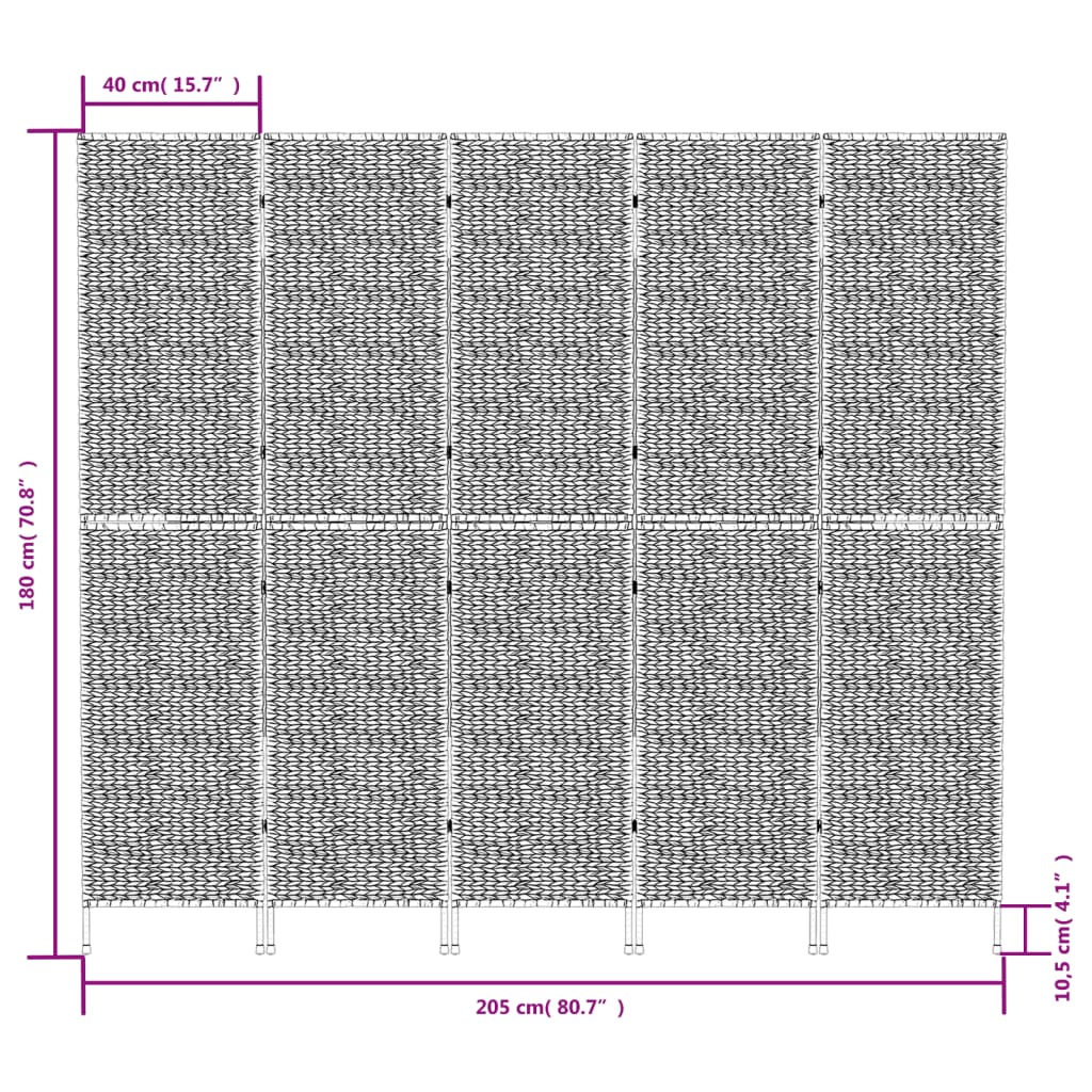 vidaXL rumdeler med 5 paneler 205x180 cm vandhyacint