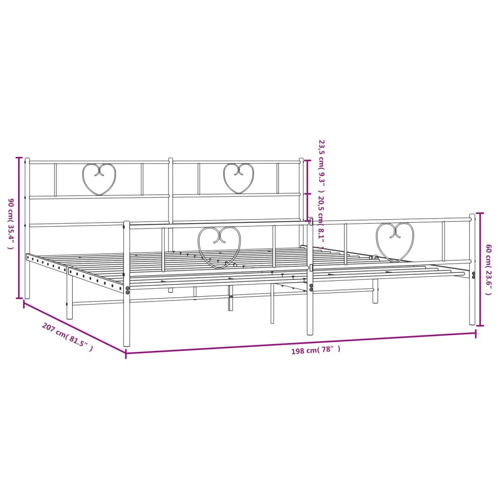 vidaXL sengeramme med sengegavl og fodgærde 193x203 cm metal hvid