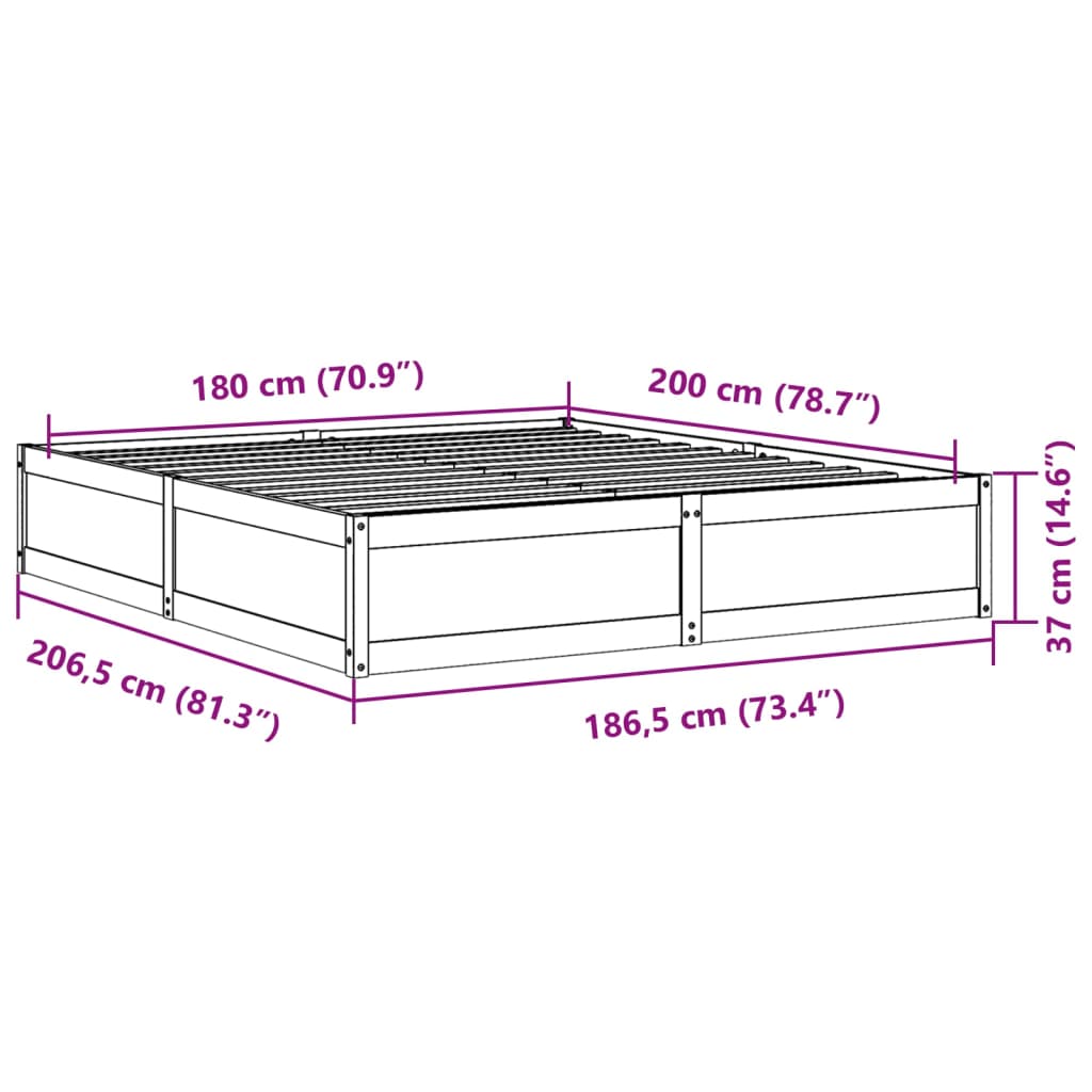 vidaXL sengeramme uden madras 180x200 cm massivt fyrretræ hvid