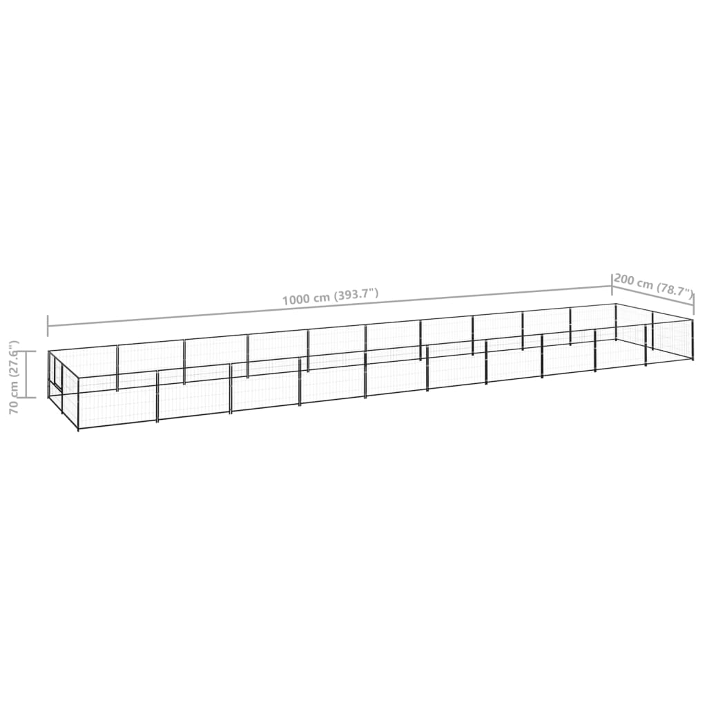 vidaXL hundeløbegård 20 m² stål sort