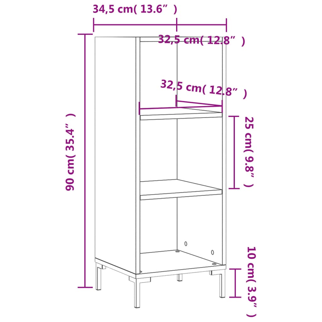 vidaXL skænk 34,5x32,5x90 cm konstrueret træ hvid