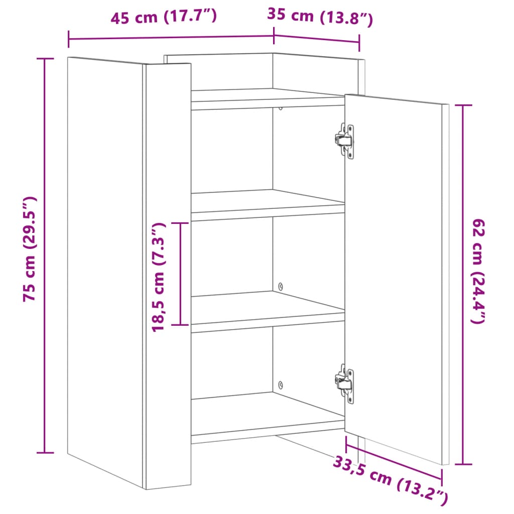 vidaXL skænk 45x35x75 cm konstrueret træ grå sonoma-eg