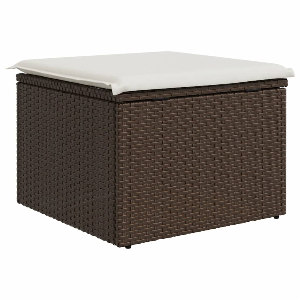 vidaXL haveskammel med hynde 55x55x37 cm polyrattan brun