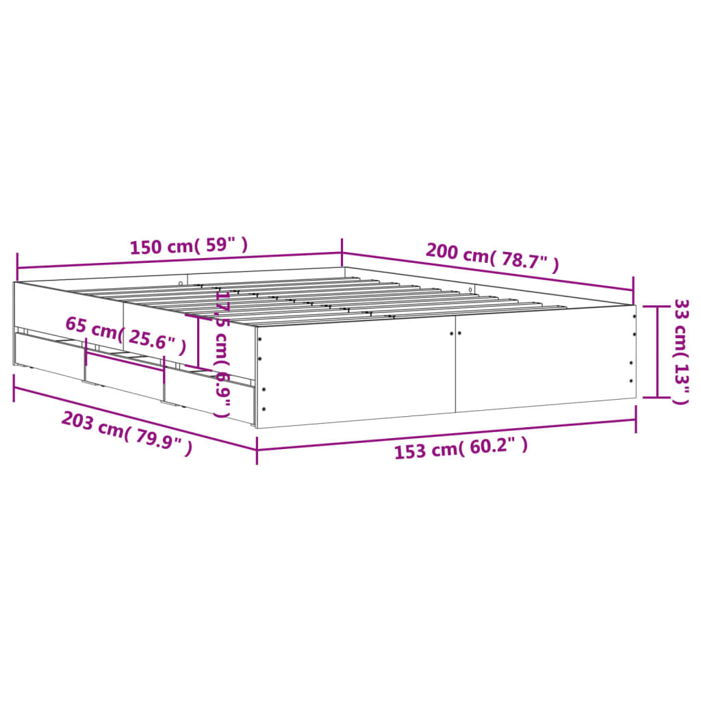 vidaXL sengeramme med skuffer 150x200 cm konstrueret træ sonoma-eg