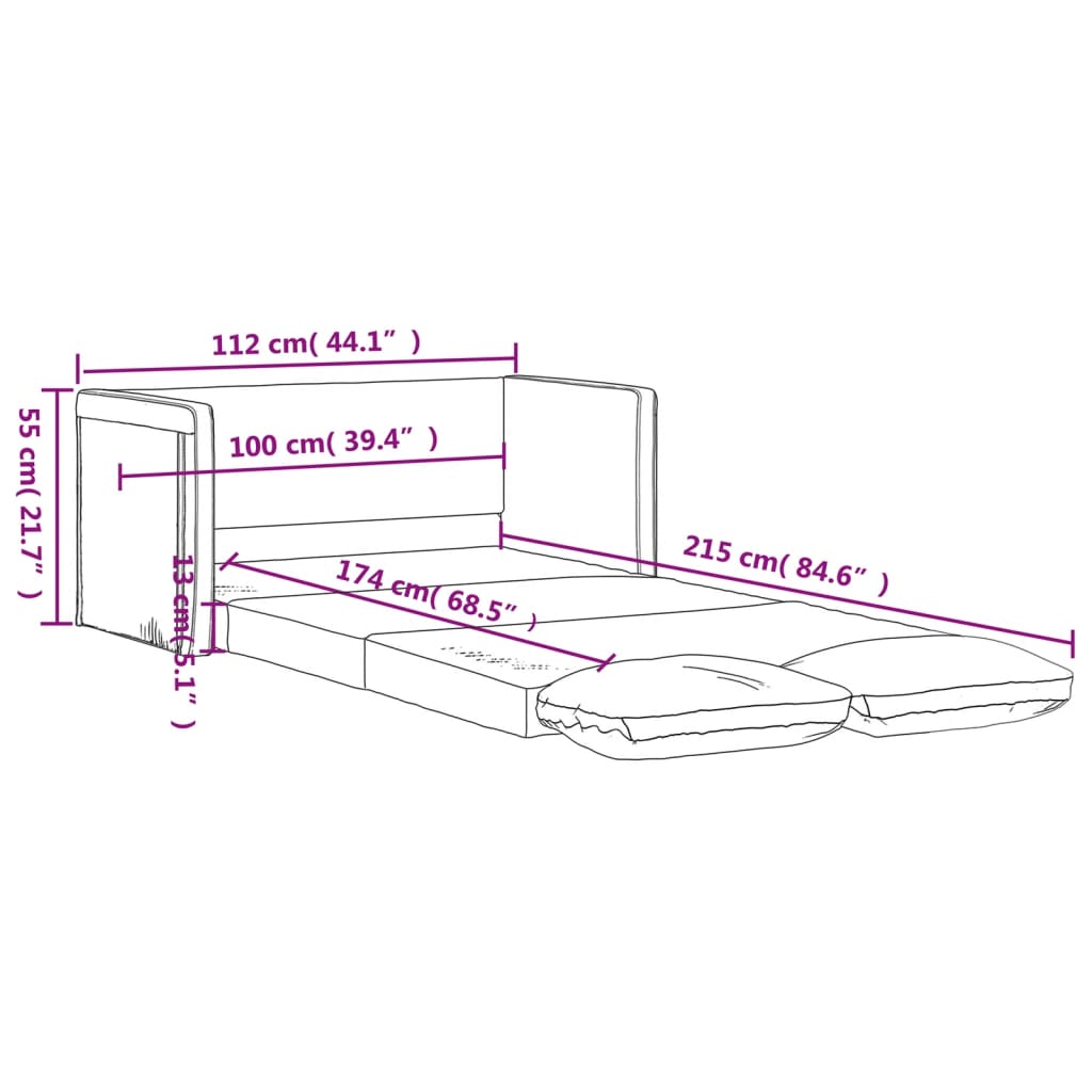 vidaXL 2-i-1 sovesofa 112x174x55 cm stof mørkegrå