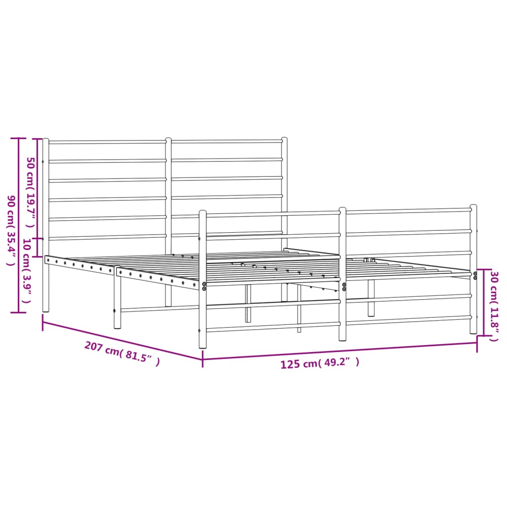 vidaXL sengeramme med sengegavl og fodgærde 120x200 cm metal hvid