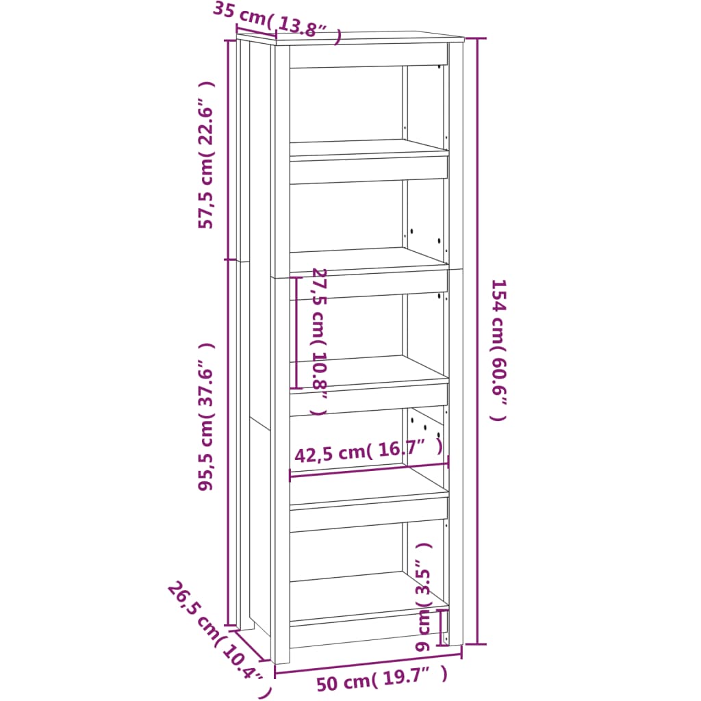 vidaXL bogreol 50x35x154 cm massivt fyrretræ hvid