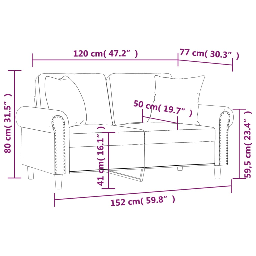 vidaXL 2-personers sofa med pyntepuder 120 cm kunstlæder cappuccino