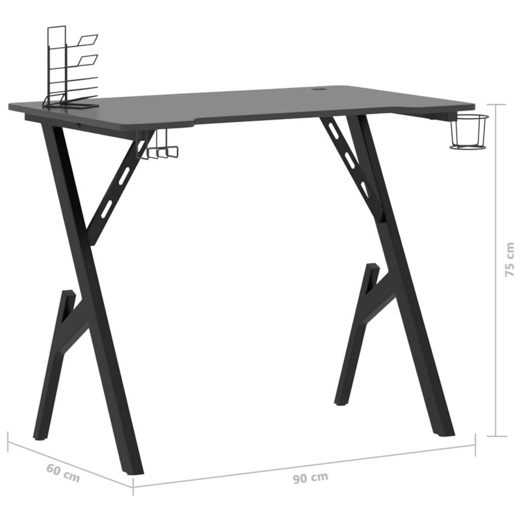 vidaXL gamerbord 90x60x75 cm Y-formede ben sort