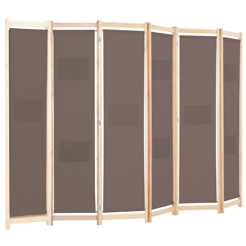 vidaXL 6-panels rumdeler 240 x 170 x 4 cm stof brun