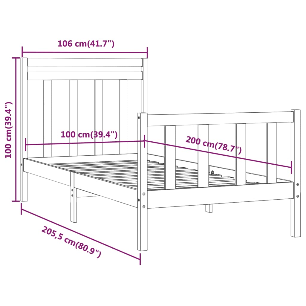 vidaXL sengeramme 100x200 cm massivt fyrretræ hvid