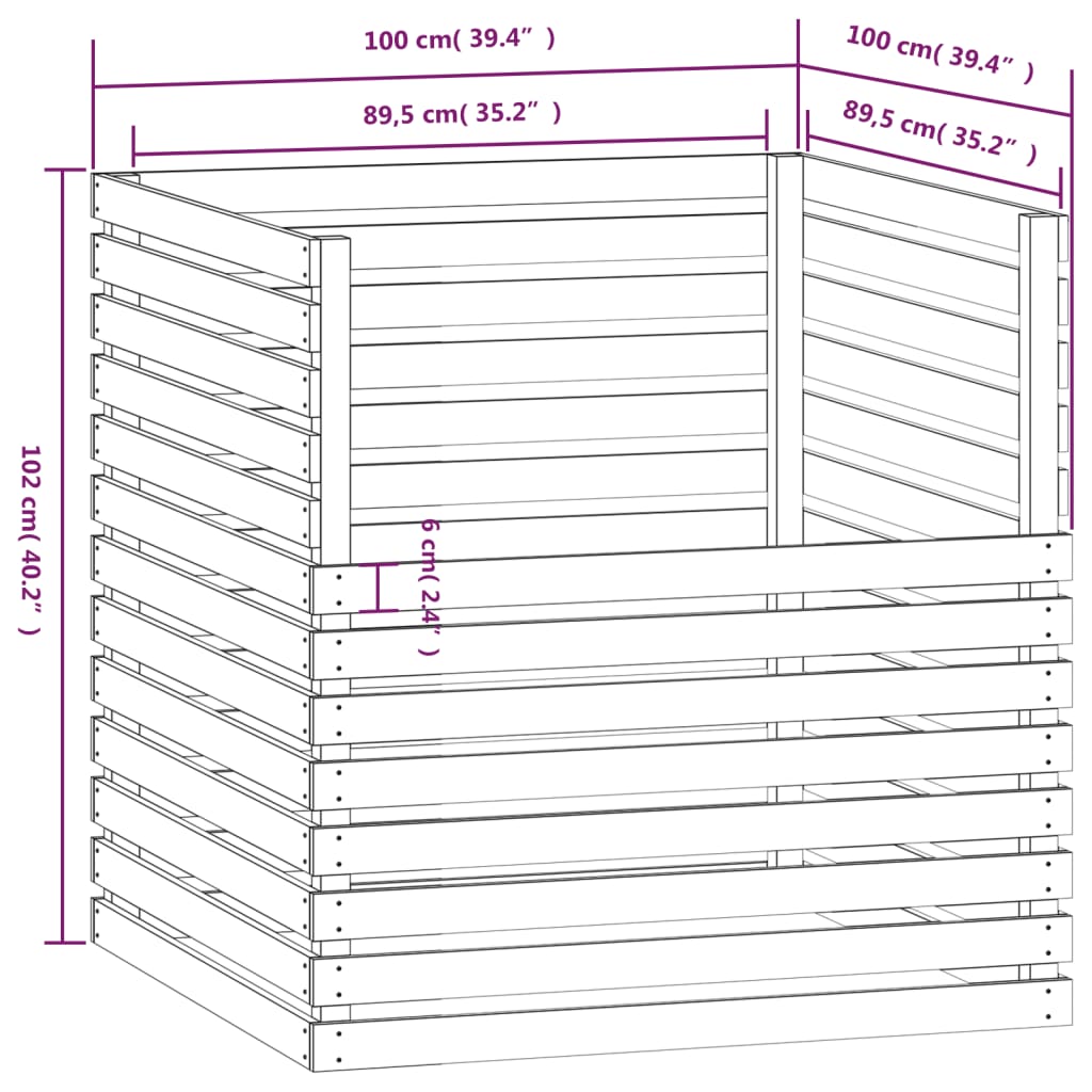 vidaXL kompostbeholder 100x100x102 cm massivt fyrretræ