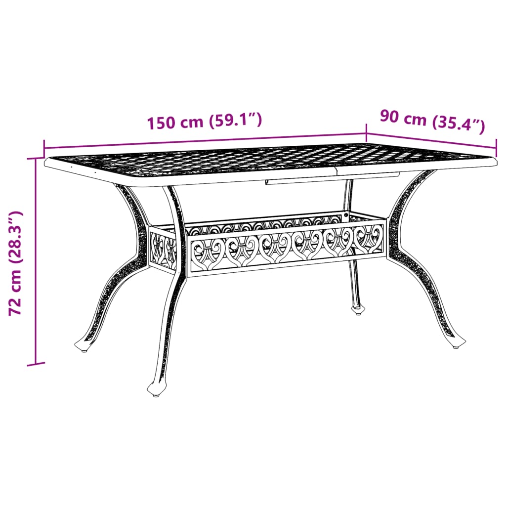 vidaXL havebord 150x90x72 cm støbt aluminium grøn