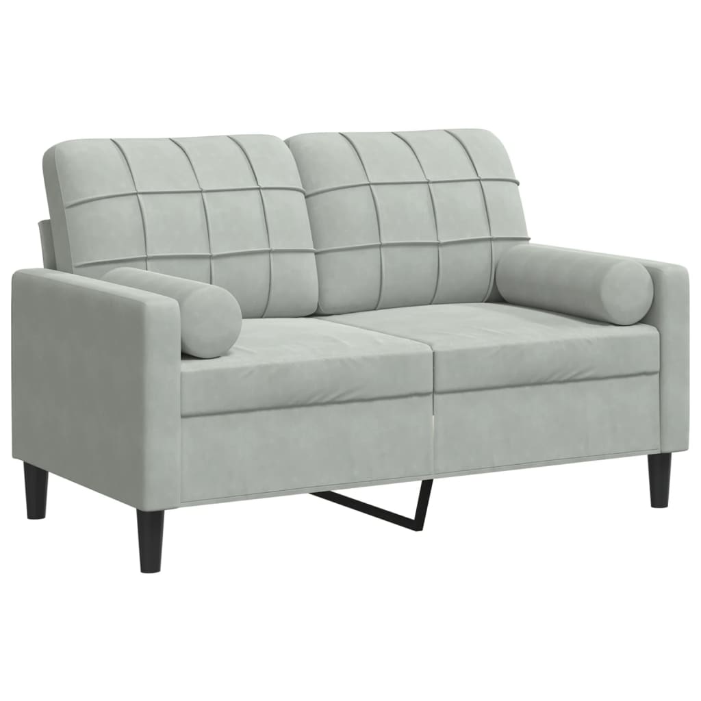 vidaXL 2-personers sofa med pyntepuder 120 cm velour lysegrå