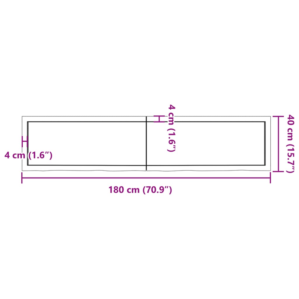 vidaXL bordplade 180x40x(2-6) cm behandlet massivt egetræ mørkebrun