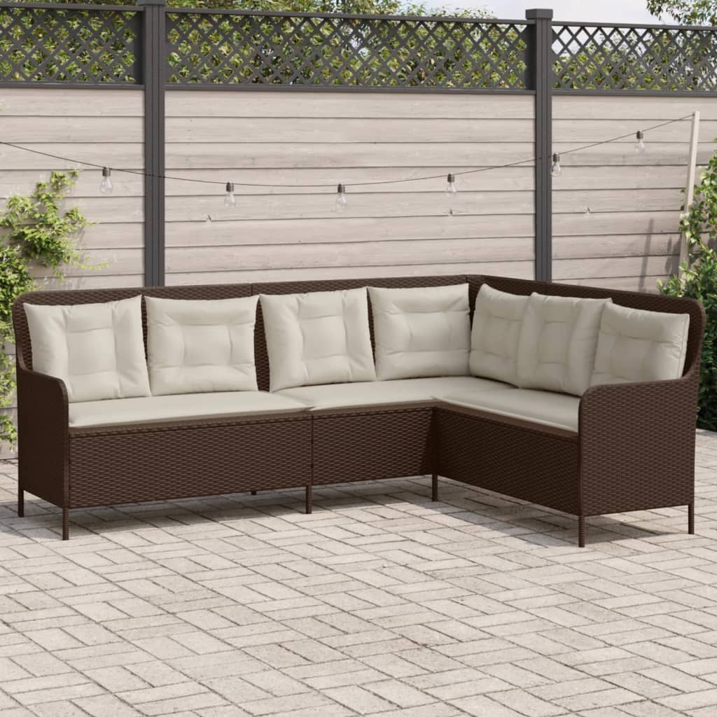 vidaXL havesofa med hynder L-formet polyrattan brun