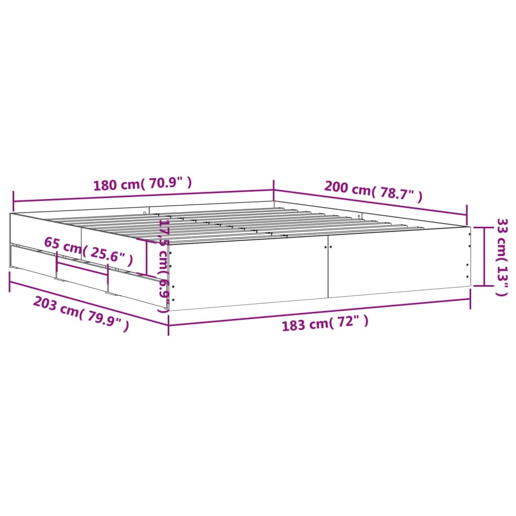 vidaXL sengeramme med skuffer 180x200 cm konstrueret træ sonoma-eg