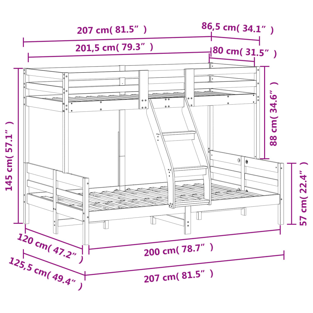 vidaXL køjeseng 80x200/120x200 cm massivt fyrretræ hvid