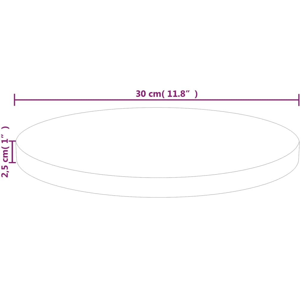 vidaXL rund bordplade Ø30x2,5 cm ubehandlet massivt egetræ