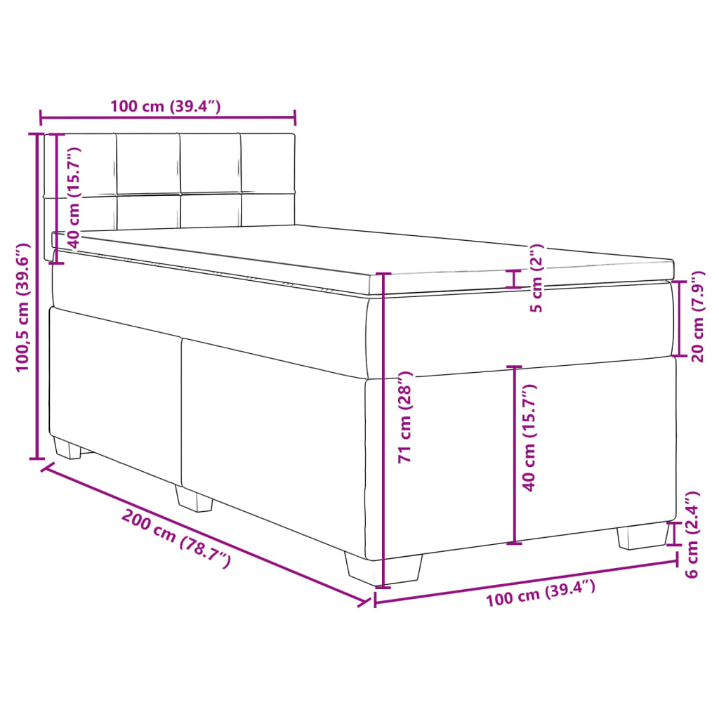 vidaXL kontinentalseng med madras 100x200 cm stof gråbrun