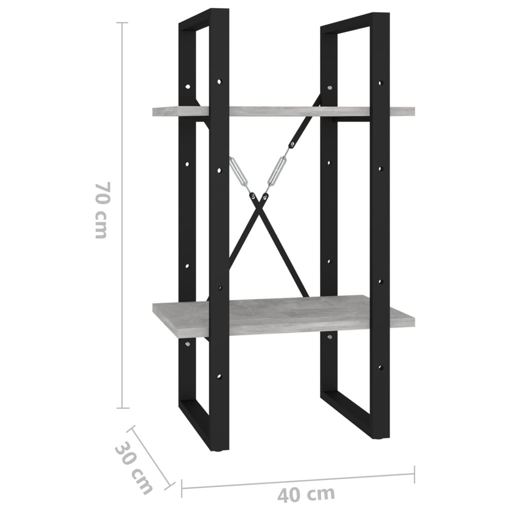 vidaXL bogreol med 2 hylder 40x30x70 cm konstrueret træ betongrå