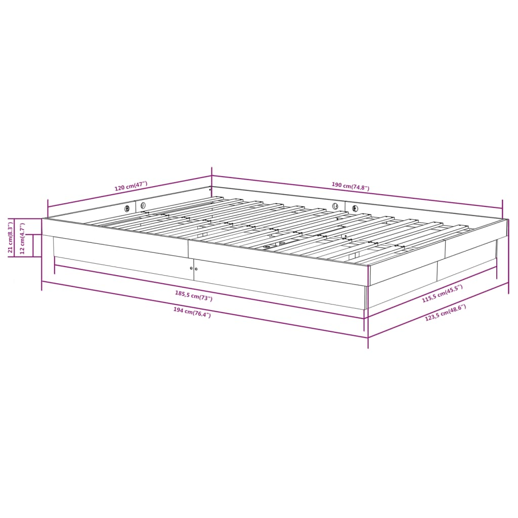 vidaXL sengeramme 120x190 cm Small Double massivt træ sort