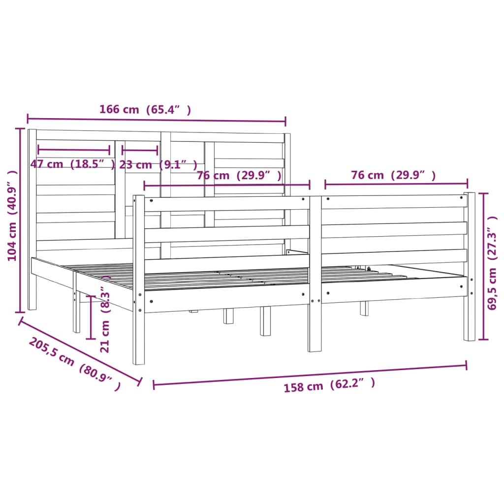 vidaXL sengeramme uden madras 160x200 cm massivt træ