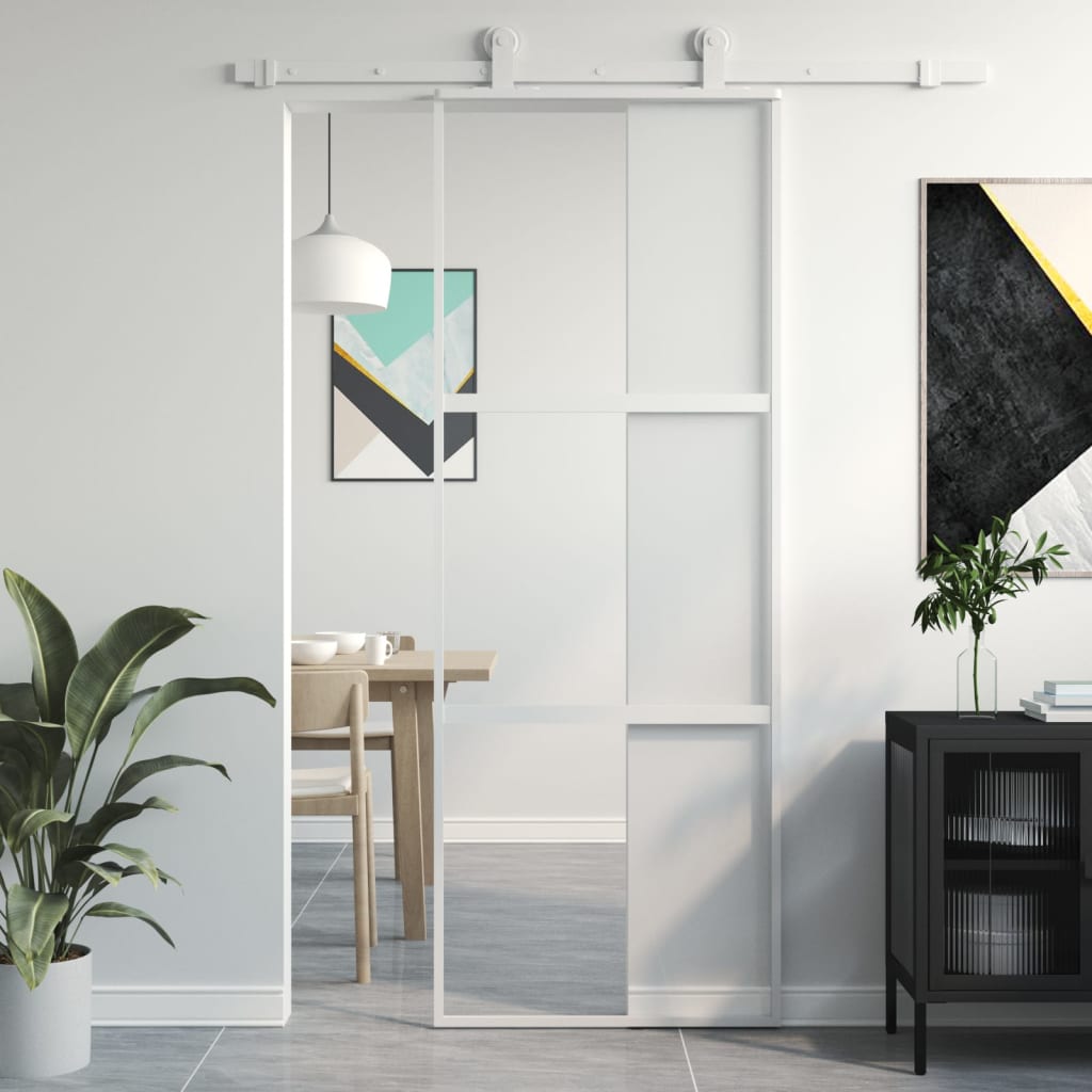 vidaXL skydedør 76x205 cm hærdet glas og aluminium hvid