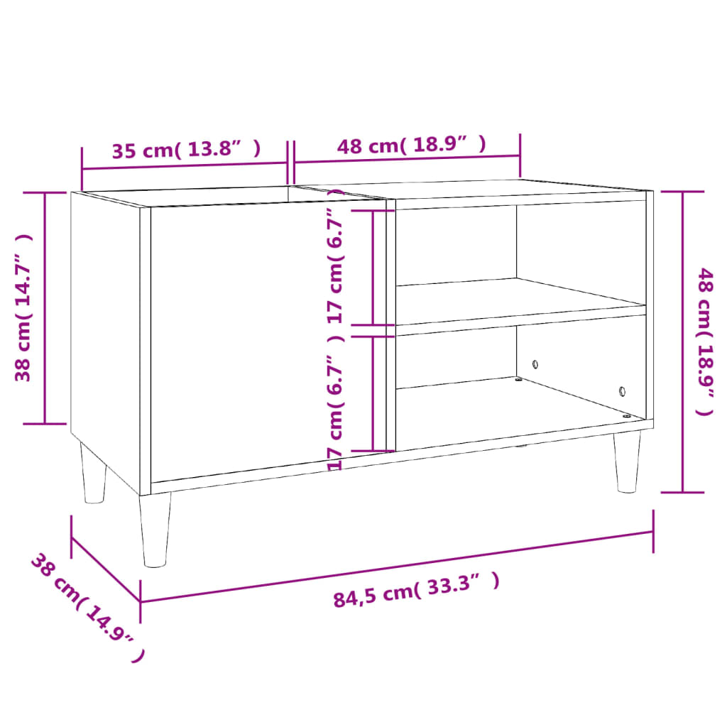 vidaXL vinylskab 84,5x38x48 cm konstrueret træ sonoma-eg