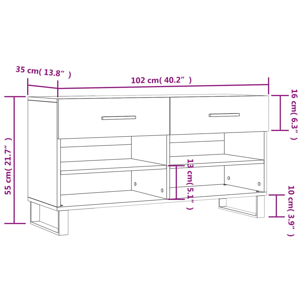 vidaXL skobænk 102x35x55 cm konstrueret træ hvid