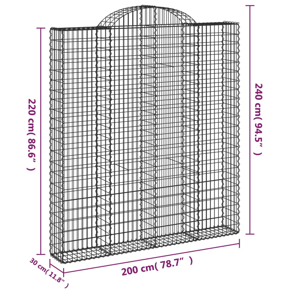 vidaXL buede gabionkurve 3 stk. 200x30x220/240 cm galvaniseret jern