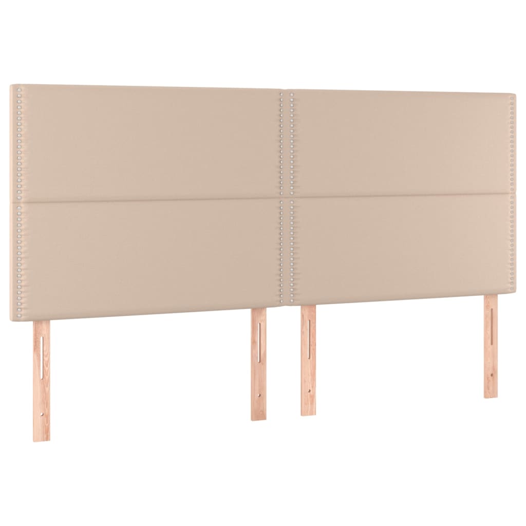 vidaXL sengegavl med LED-lys 160x5x118/128 cm kunstlæder cappuccino