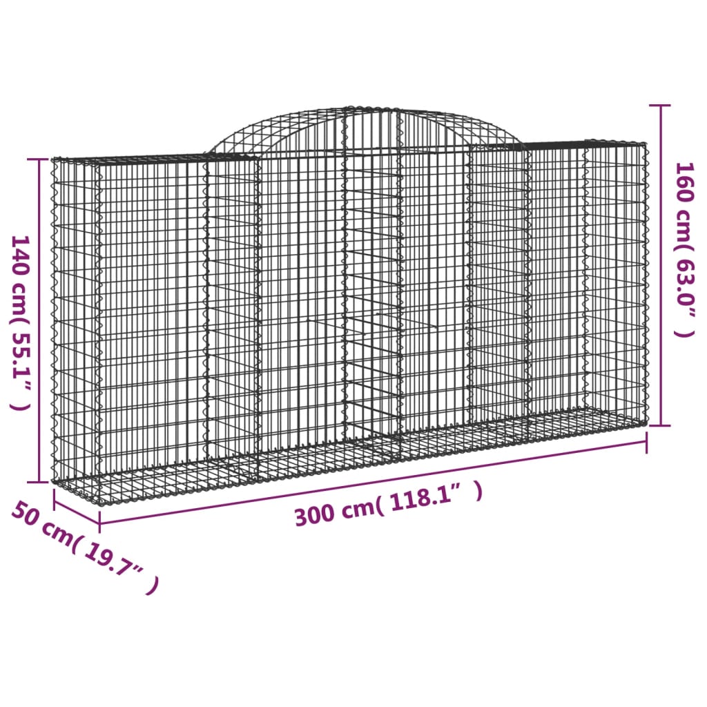 vidaXL buede gabionkurve 17 stk. 300x50x140/160 cm galvaniseret jern