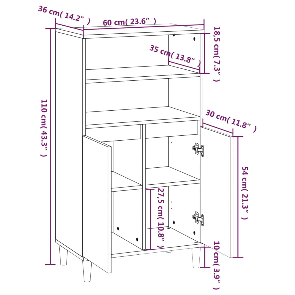 vidaXL skab 60x36x110 cm konstrueret træ sort