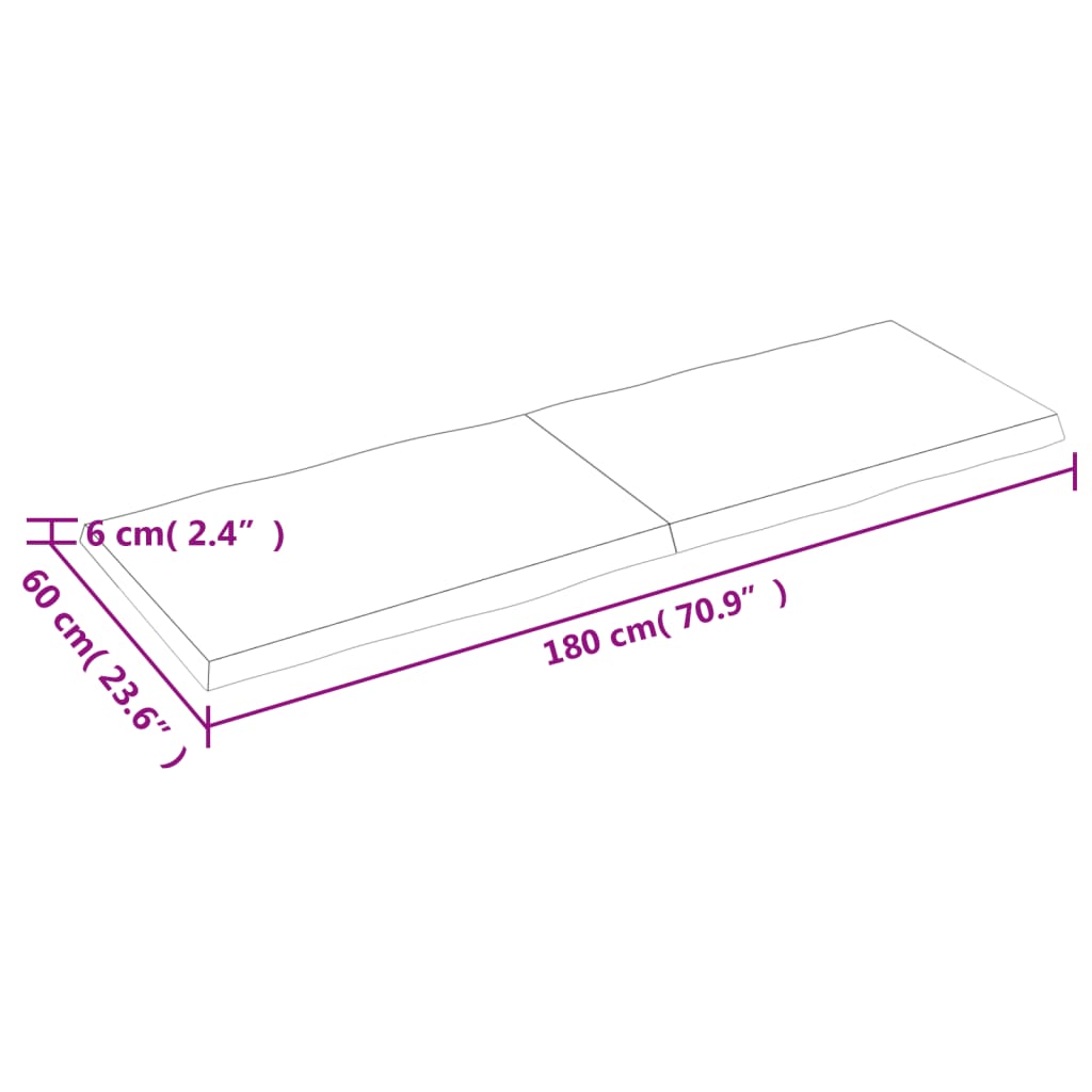 vidaXL bordplade 180x60x(2-6) cm naturlig kant behandlet træ lysebrun