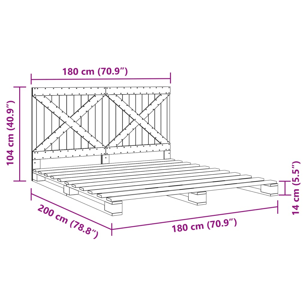 vidaXL sengeramme med sengegavl 180x200 cm massivt fyrretræ