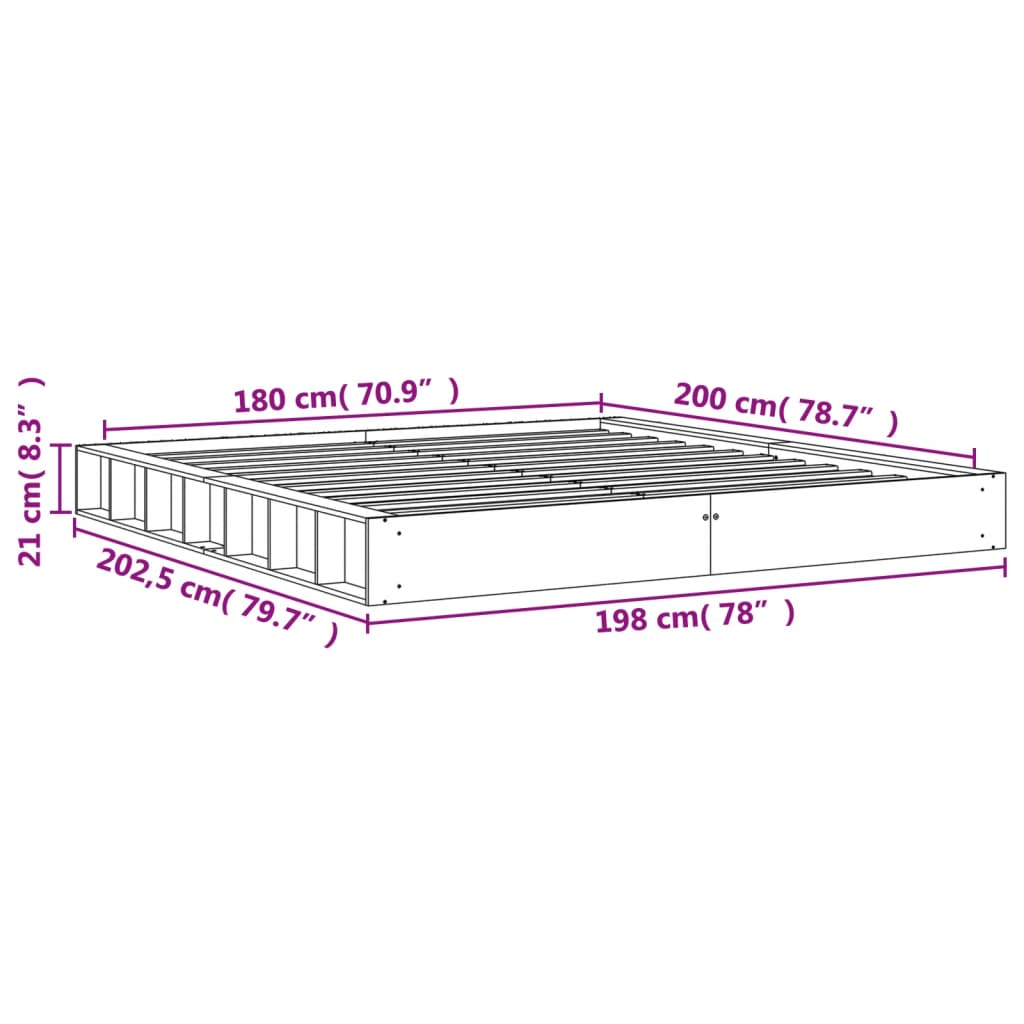 vidaXL sengeramme uden madras 180x200 cm massivt fyrretræ gyldenbrun